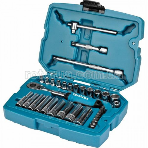 Ключ з тріскачкою 1/4'' з набором голівок та біт Makita CrV 34 шт фото 1 — rotorua.com.ua