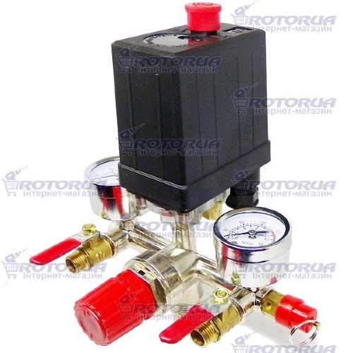 Прессостат блок автоматика компрессора 220 В в сборе с кранами фото 1 &mdash; rotorua.com.ua