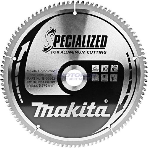 Диск пильний по алюмінію Makita Specialized 260х30х3 z100 фото 1 &mdash; rotorua.com.ua