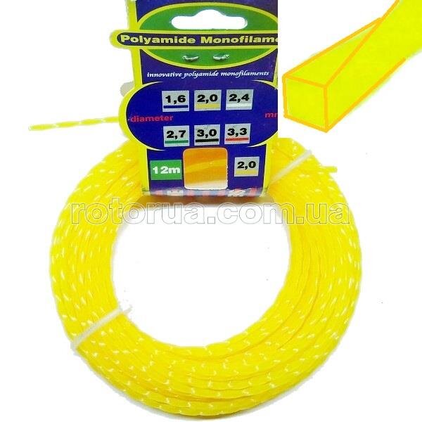 Леска струна косильная для триммера 2,0 мм 12 м витой квадрат &mdash; rotorua.com.ua