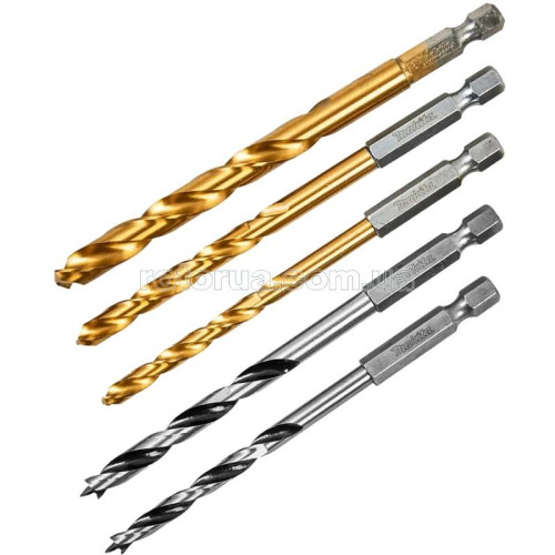 Набор сверл 1/4" по дереву и металлу HSS-TiN Makita 5-8 мм 5 шт фото 1 &mdash; rotorua.com.ua