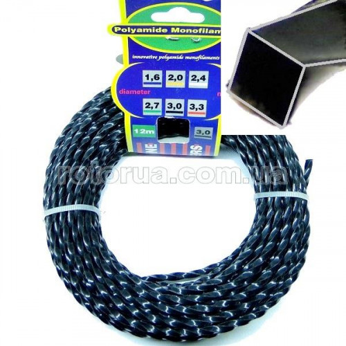 Леска струна косильная для триммера 3,0 мм 12 м витой квадрат фото 1 — rotorua.com.ua