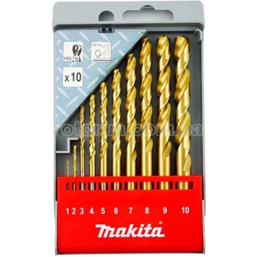 Набор свёрл по металлу Makita HSS-TiN 1-10 мм 10 шт фото 1 &mdash; rotorua.com.ua