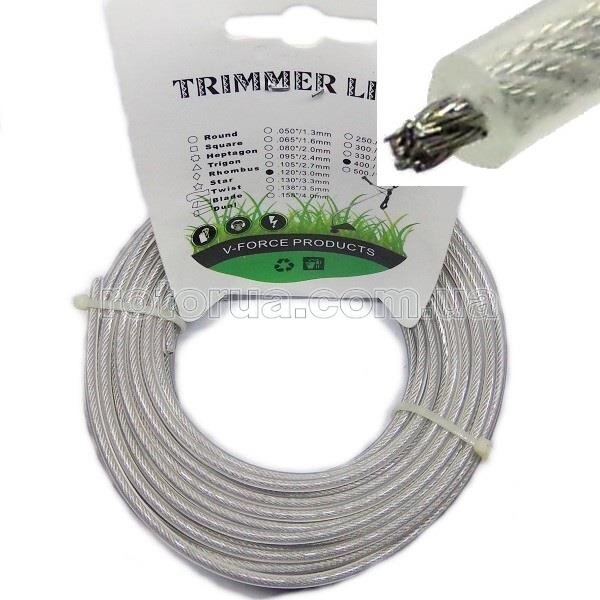 Лісочка струна косильна для тримера 3,0 мм 12 м металевий трос — rotorua.com.ua