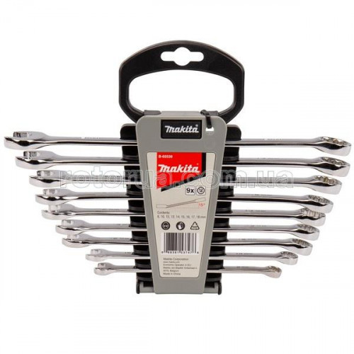 Набір ріжково-накидних ключів Makita CrV 8-18 мм 9 шт фото 1 — rotorua.com.ua